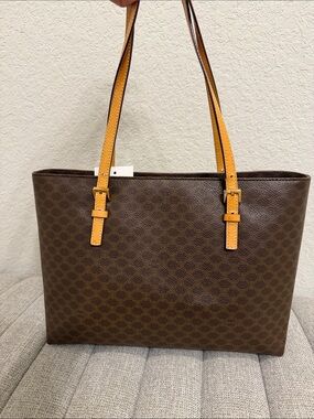 Celine Classic Brown Tote Bag with Tan Straps